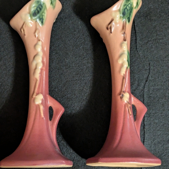 Vintage Original Roseville Pottery Snowberry Bud Vases - Picture 2 of 7